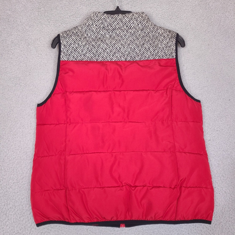 RuffHewn Womens Puffer Vest Large Red Herringbone Tweed Toggle Zip Up - Picture 6 of 10